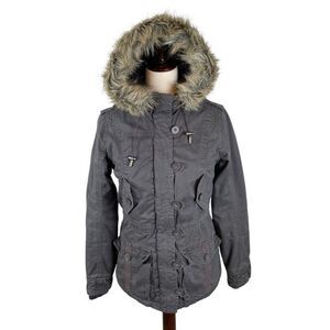 Aeropostale Y2K Utility Bella Swan Jacket Womens S Faux Fur Lined Hood Gray